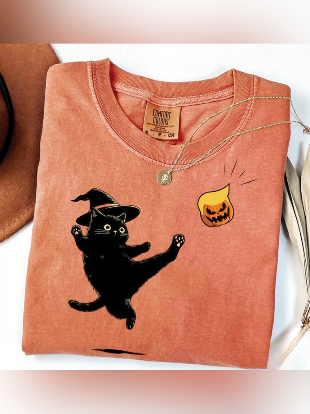Comfort Colors Yam Halloween Cat Tee, Gift For Her, For Him